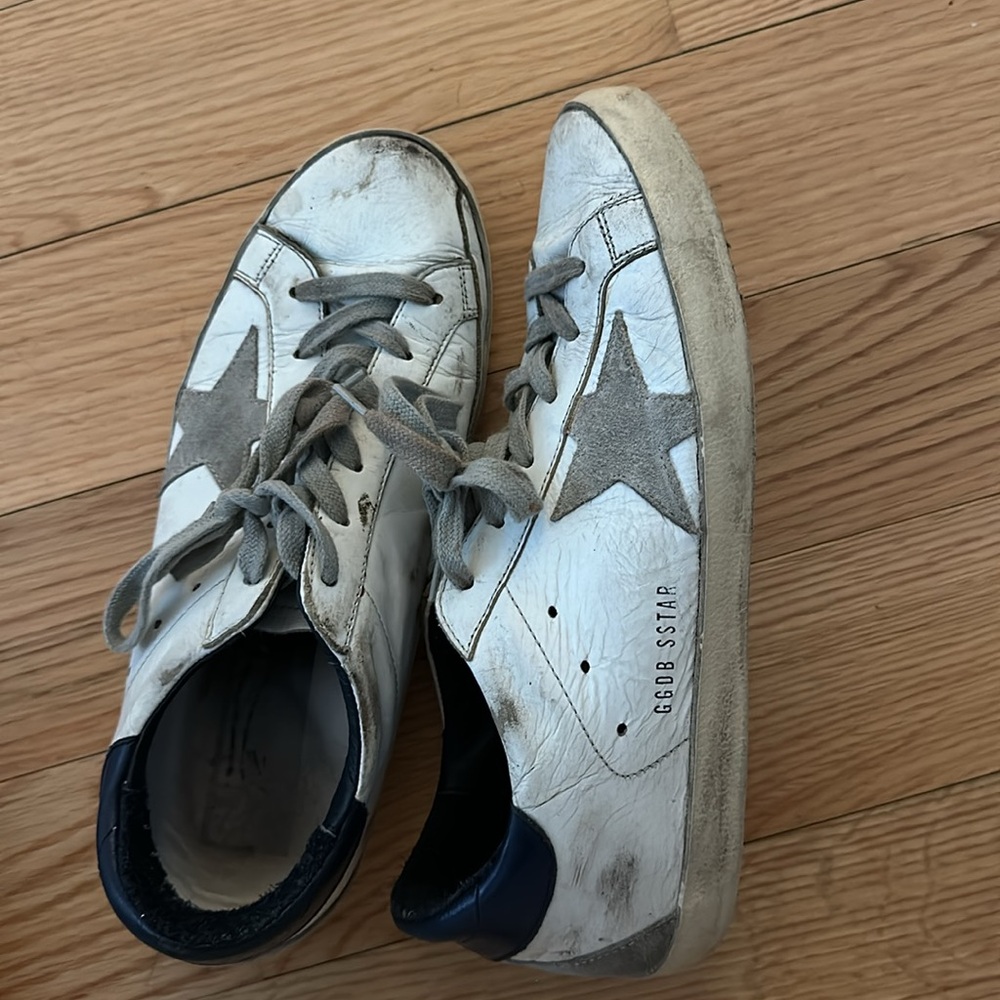 Golden Goose Low Too Superstar Sneaker (white with blue)